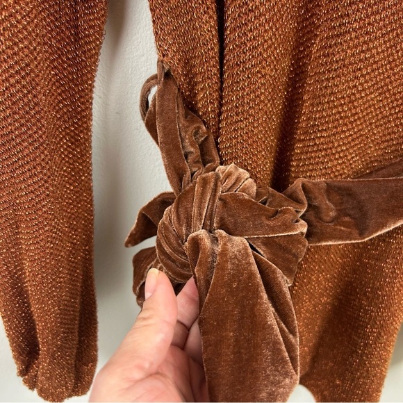 Free People Fete Knit Metallic rare sweater dress with velvet belt size: S - Picture 5 of 15